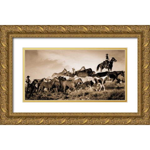 Gathering The Herd Gold Ornate Wood Framed Art Print with Double Matting by Caro, Wendy