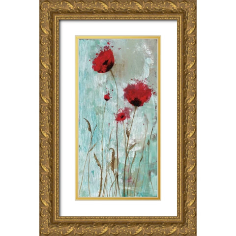 Splash Poppies II Gold Ornate Wood Framed Art Print with Double Matting by Brink, Catherine