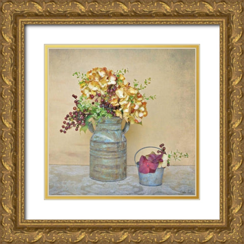 Caramel Hydrangeas Gold Ornate Wood Framed Art Print with Double Matting by Atria, Cristin