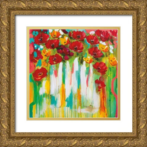 Poppies Glowing Gold Ornate Wood Framed Art Print with Double Matting by Brooks, Amanda J.