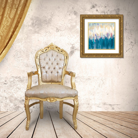 Drops of Indigo Gold Ornate Wood Framed Art Print with Double Matting by Parker, Karen Lorena