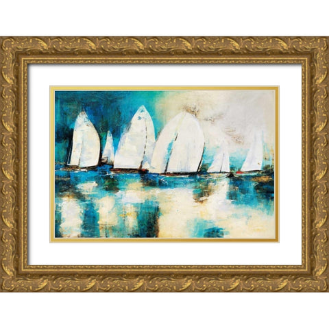 Velero Azul Gold Ornate Wood Framed Art Print with Double Matting by Villarreal Santos, Nancy