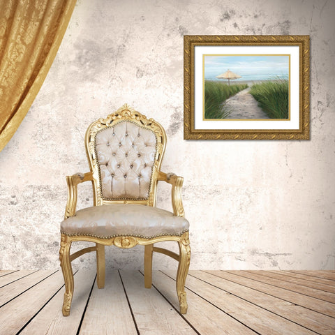 Umbrella on the Beach Gold Ornate Wood Framed Art Print with Double Matting by Peterson, Julie