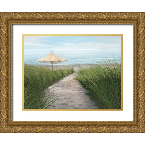 Umbrella on the Beach Gold Ornate Wood Framed Art Print with Double Matting by Peterson, Julie
