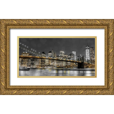 New York Lights Gold Ornate Wood Framed Art Print with Double Matting by Assaf Frank