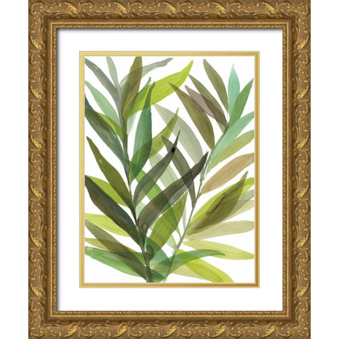 Tropical Greens I Gold Ornate Wood Framed Art Print with Double Matting by Meyers, Rebecca
