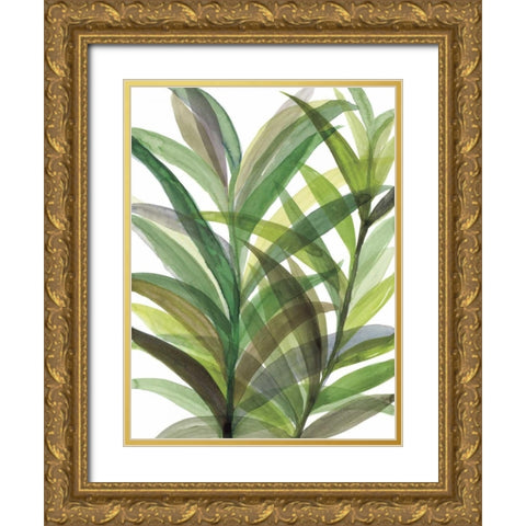 Tropical Greens II Gold Ornate Wood Framed Art Print with Double Matting by Meyers, Rebecca