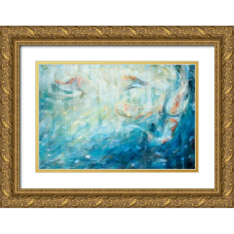 Playing Koi Gold Ornate Wood Framed Art Print with Double Matting by Parker, Karen Lorena