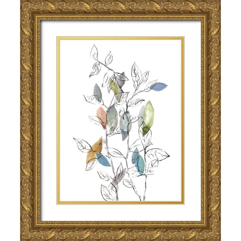 Spring Leaves I Gold Ornate Wood Framed Art Print with Double Matting by Meyers, Rebecca