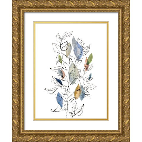 Spring Leaves II Gold Ornate Wood Framed Art Print with Double Matting by Meyers, Rebecca