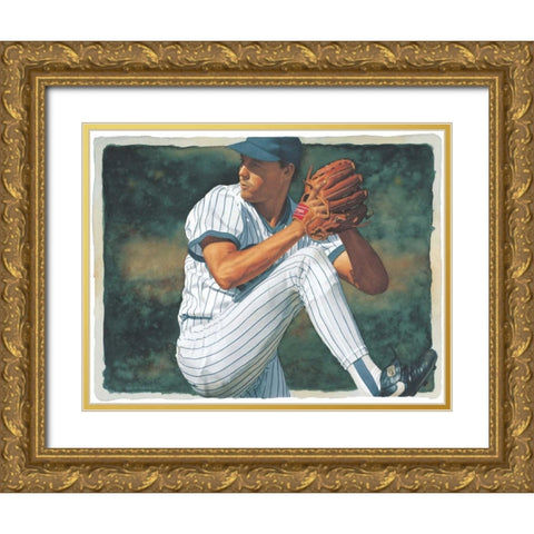 The Art of Baseball - The Pitcher Gold Ornate Wood Framed Art Print with Double Matting by Green, Glen