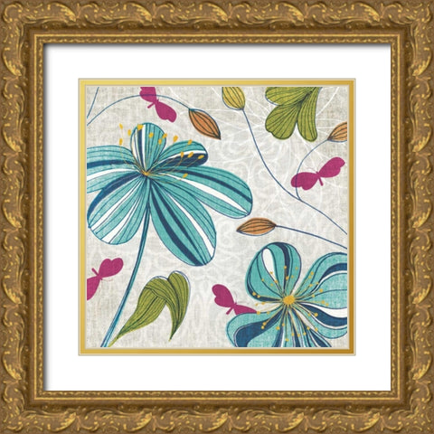 Flowers and Butterflies Gold Ornate Wood Framed Art Print with Double Matting by Venter, Tandi