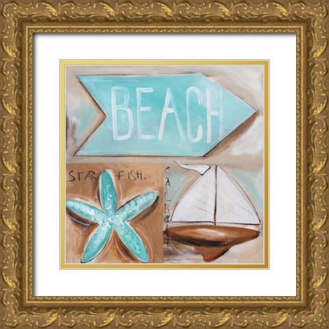 Wheres the Beach Gold Ornate Wood Framed Art Print with Double Matting by Brooks, Amanda J.