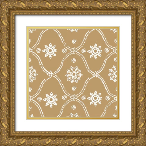 Woodblock Pattern III Gold Ornate Wood Framed Art Print with Double Matting by Berg, Sabine