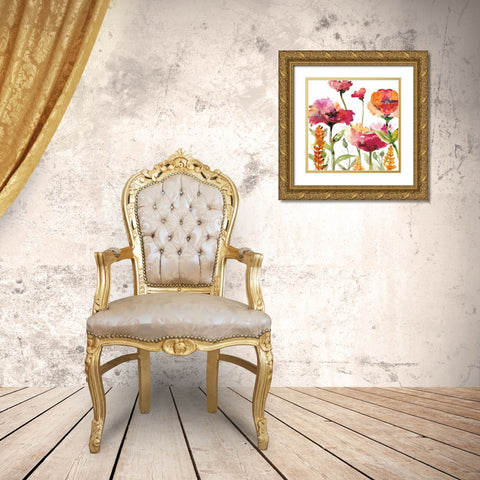 Blooms and Greens Gold Ornate Wood Framed Art Print with Double Matting by Meyers, Rebecca