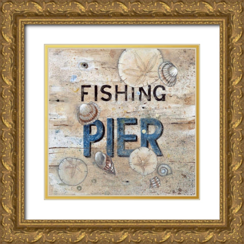 Fishing Pier Gold Ornate Wood Framed Art Print with Double Matting by Fisk, Arnie