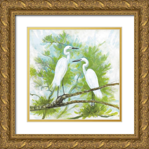 Herons Gold Ornate Wood Framed Art Print with Double Matting by Fisk, Arnie