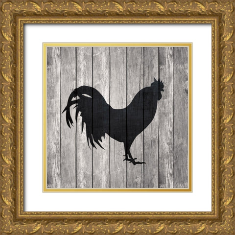 Barn Rooster Gold Ornate Wood Framed Art Print with Double Matting by Venter, Tandi