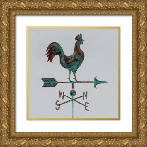 Rural Relic Rooster Gold Ornate Wood Framed Art Print with Double Matting by Fisk, Arnie