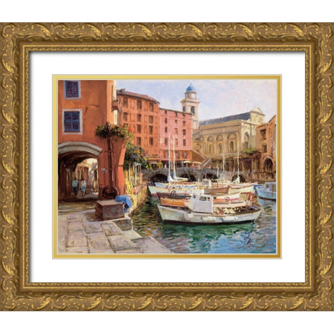 Mediterranean Colors Gold Ornate Wood Framed Art Print with Double Matting by Bates, George