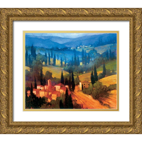 Tuscan Valley View Gold Ornate Wood Framed Art Print with Double Matting by Craig, Philip