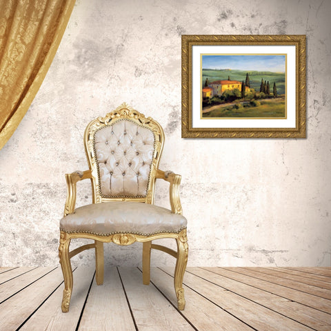 A Tuscan Morning Gold Ornate Wood Framed Art Print with Double Matting by Downs, Michael