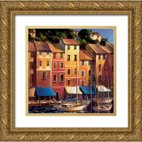 Portofino Waterfront Gold Ornate Wood Framed Art Print with Double Matting by OToole, Michael