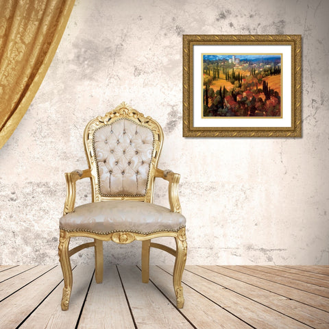 Tuscan Castle Gold Ornate Wood Framed Art Print with Double Matting by Craig, Philip