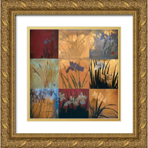 Iris Nine Patch II Gold Ornate Wood Framed Art Print with Double Matting by Li-Leger, Don
