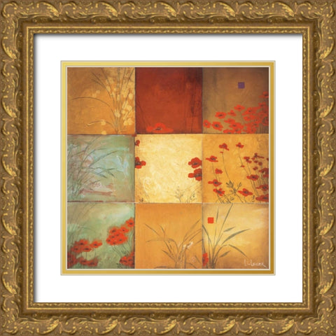 Poppy Nine Patch Gold Ornate Wood Framed Art Print with Double Matting by Li-Leger, Don