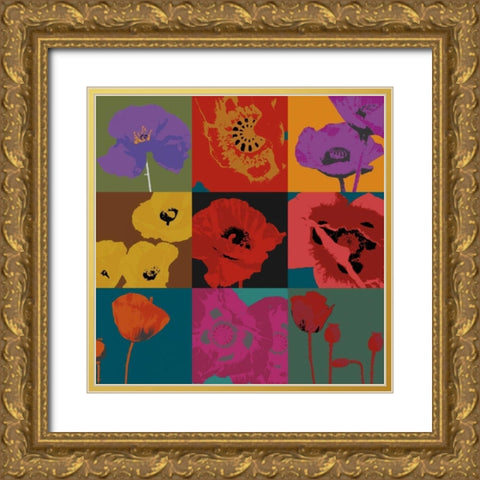 Pop Poppies Gold Ornate Wood Framed Art Print with Double Matting by Li-Leger, Don