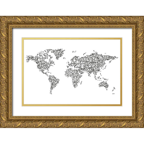 HÃ nzÃ¬ Kanji World MapÂ  Gold Ornate Wood Framed Art Print with Double Matting by Bassin, Charlotte