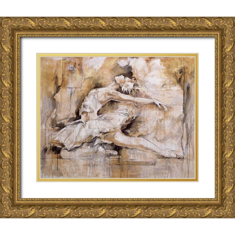 Swan Lake Gold Ornate Wood Framed Art Print with Double Matting by Gottfried, Marta