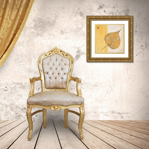 Leaf Impression - Ochre Gold Ornate Wood Framed Art Print with Double Matting by Salemink-Roos, Ursula
