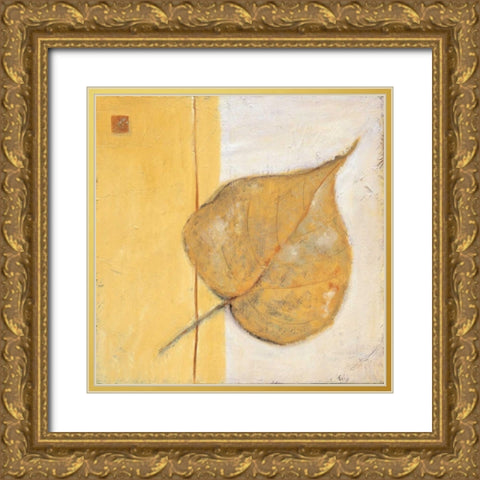 Leaf Impression - Ochre Gold Ornate Wood Framed Art Print with Double Matting by Salemink-Roos, Ursula