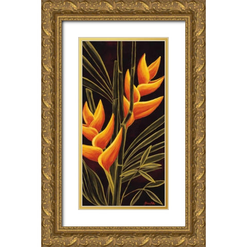 Heliconia Gold Ornate Wood Framed Art Print with Double Matting by St. Amant, Yvette