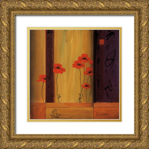 Poppy Tile I Gold Ornate Wood Framed Art Print with Double Matting by Li-Leger, Don