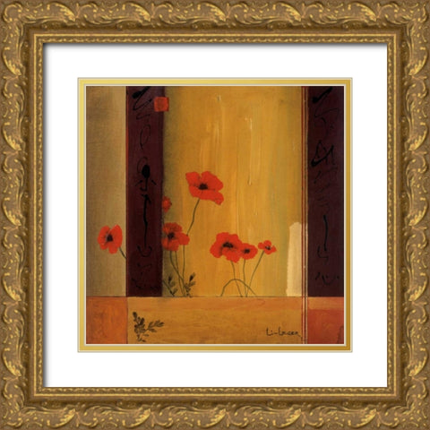 Poppy Tile II Gold Ornate Wood Framed Art Print with Double Matting by Li-Leger, Don