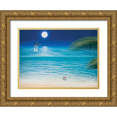 Moonlit Palms Gold Ornate Wood Framed Art Print with Double Matting by Mackin, Dan