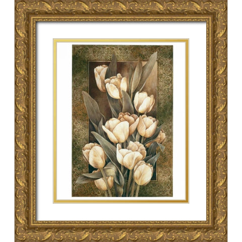 Golden Tulips Gold Ornate Wood Framed Art Print with Double Matting by Thompson, Linda
