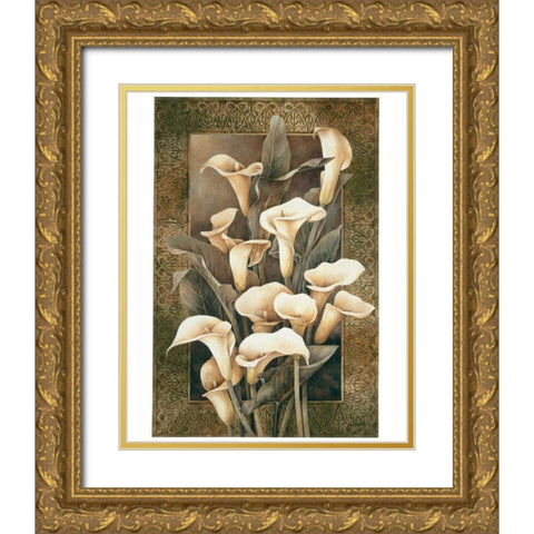 Golden Calla Lilies Gold Ornate Wood Framed Art Print with Double Matting by Thompson, Linda