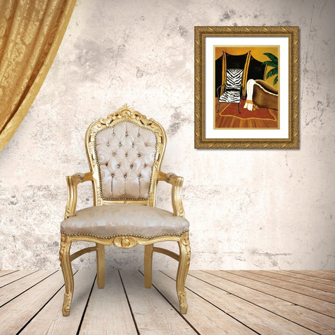 Safari Bath Gold Ornate Wood Framed Art Print with Double Matting by Sewell, Krista