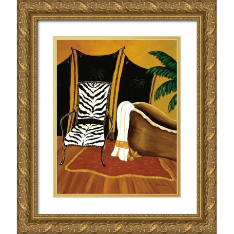 Safari Bath Gold Ornate Wood Framed Art Print with Double Matting by Sewell, Krista