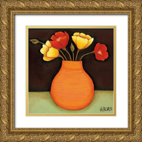 Flores Coloridas II Gold Ornate Wood Framed Art Print with Double Matting by Alves, Helena