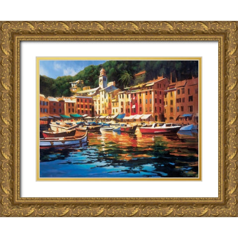Portofino Colors Gold Ornate Wood Framed Art Print with Double Matting by OToole, Michael