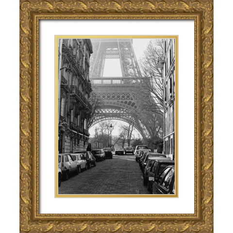 Street View of La Tour Eiffel Gold Ornate Wood Framed Art Print with Double Matting by Davidson, Clay