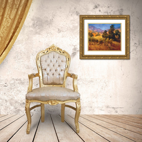 Southern Vineyard Hillside Gold Ornate Wood Framed Art Print with Double Matting by Craig, Philip