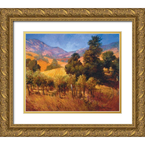Southern Vineyard Hillside Gold Ornate Wood Framed Art Print with Double Matting by Craig, Philip