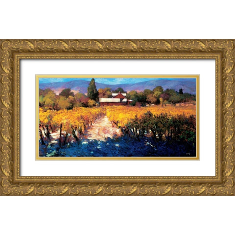 Vineyard Afternoon Gold Ornate Wood Framed Art Print with Double Matting by Craig, Philip