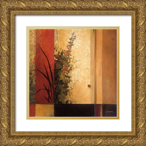 Hollyhock Garden Gold Ornate Wood Framed Art Print with Double Matting by Li-Leger, Don